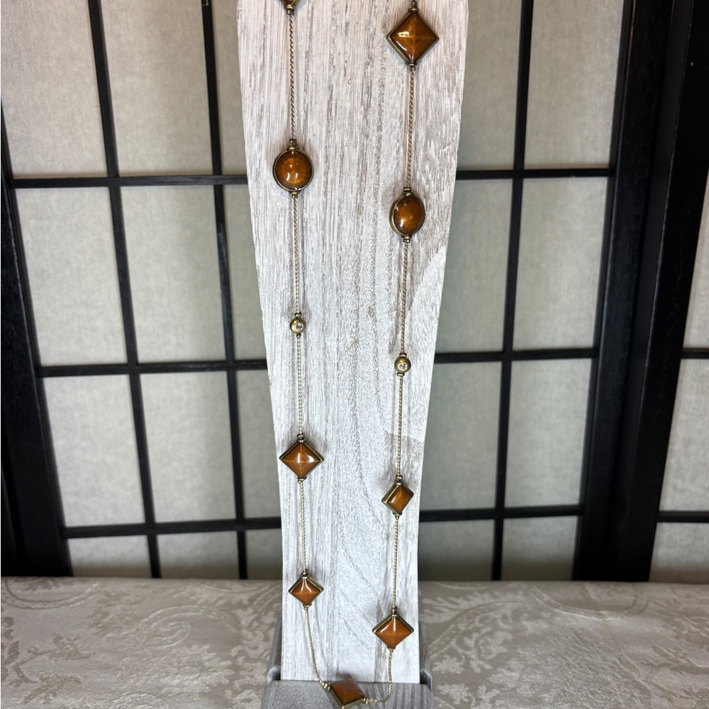 NWT Gold and Orange Necklace with Geometric Pendants - Picture 6 of 6